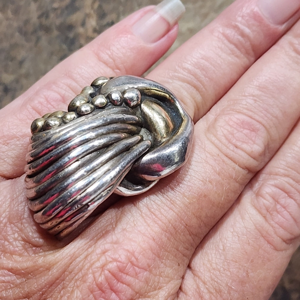 Modernist mid-century sterling silver ring artist sign size 6 chunky abstract