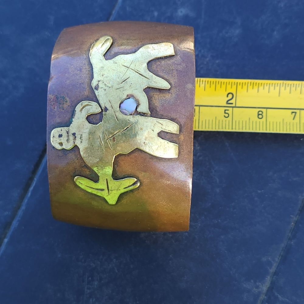 Vintage Copper Brass mop Mexican handmade cuff bracelet