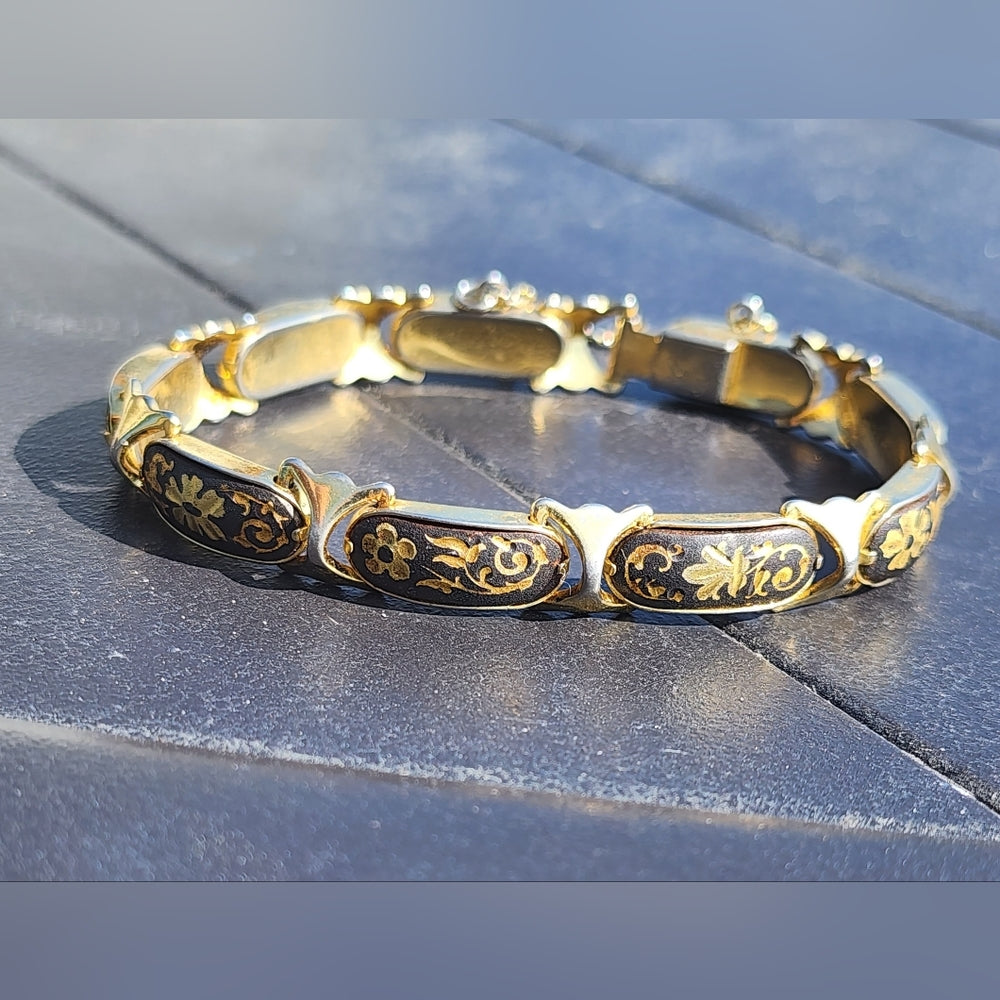 Vintage Damascene bracelet with floral design