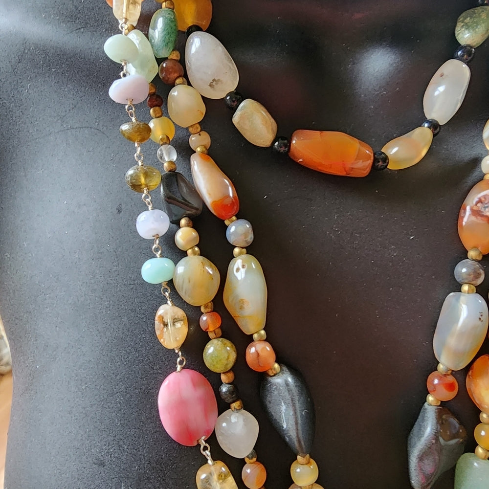 Lot of 4 beggar beads semi-precious polish Stone necklaces vintage to now silver