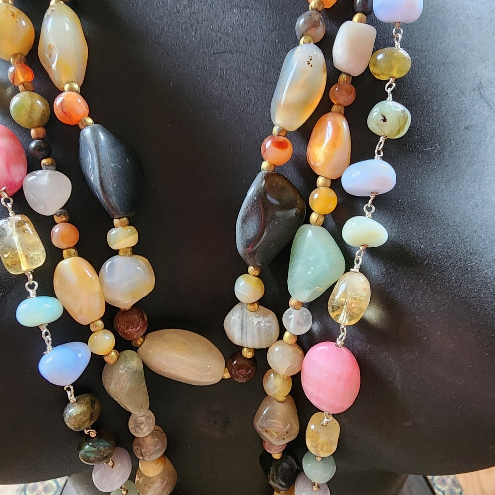 Lot of 4 beggar beads semi-precious polish Stone necklaces vintage to now silver
