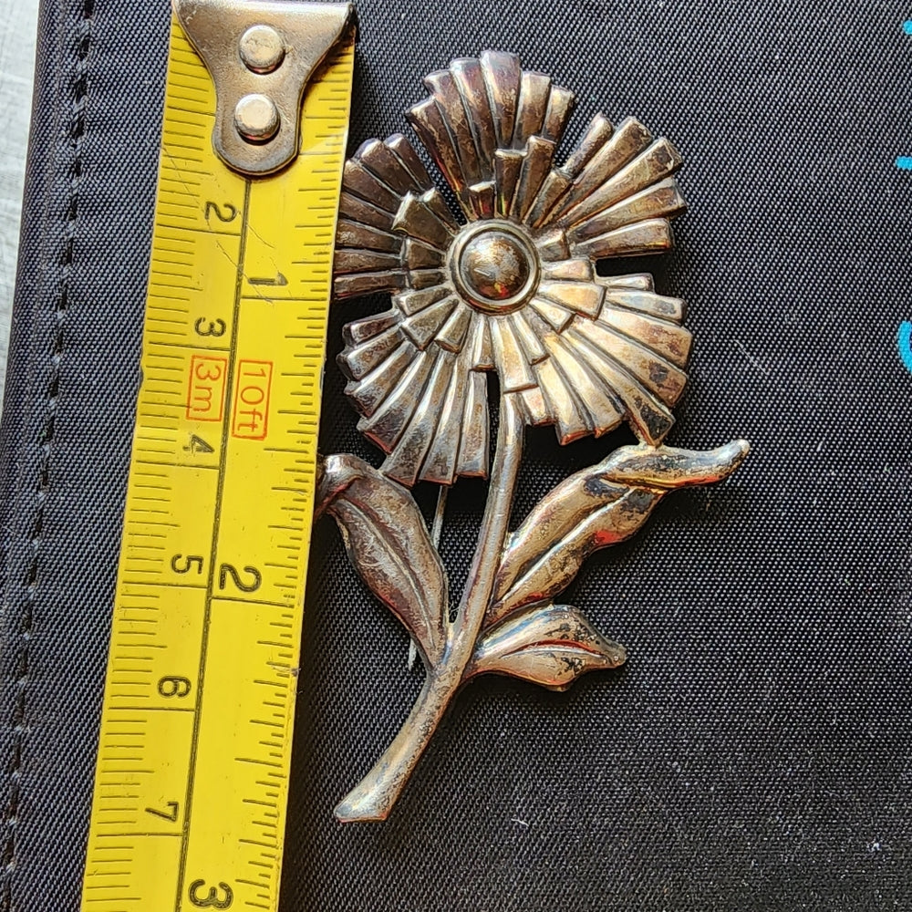 Signed SB sterling silver flower pin brooch vintage