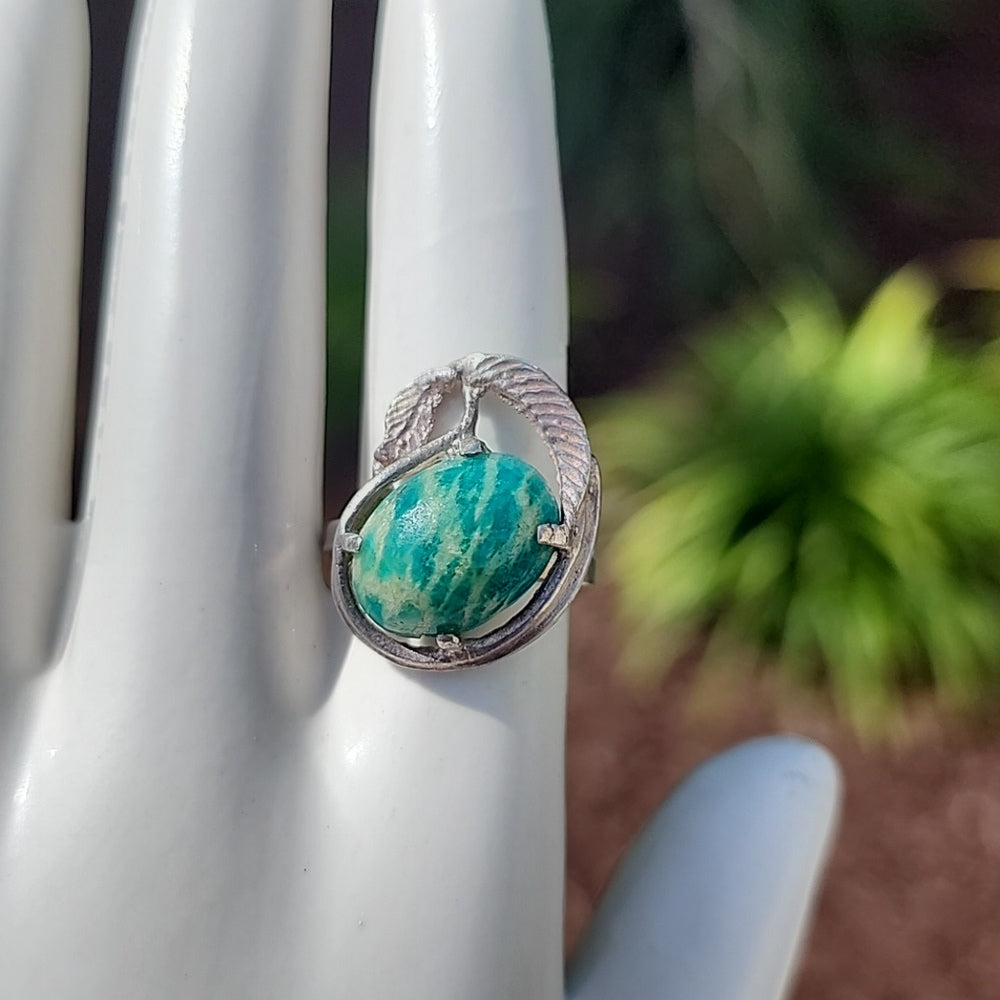 Vintage sterling silver ring size 6 Amazonite stone Danish finish Baltic states