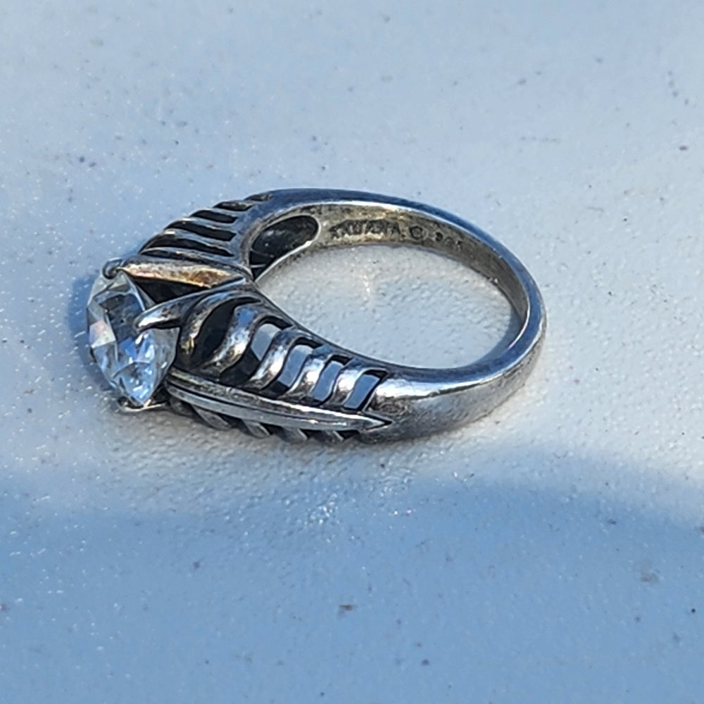 Vintage sterling silver ring by Kabana clear Stone size 8.75 wedding engagement