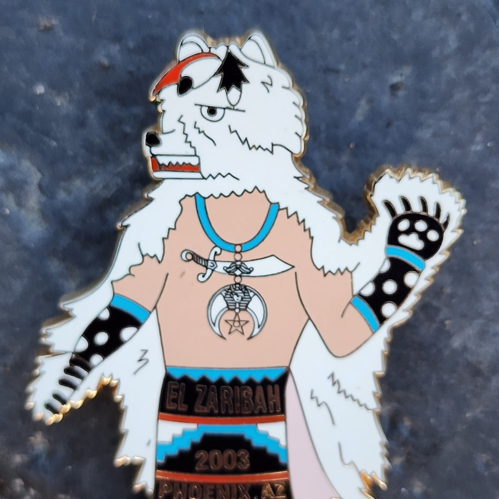 Figural bear Native American enamel Shriners bolo clip El Zaribah Phoenix AZ