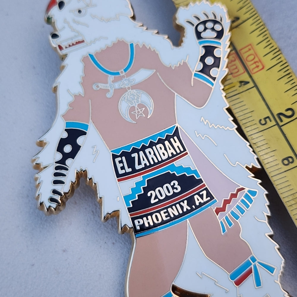 Figural bear Native American enamel Shriners bolo clip El Zaribah Phoenix AZ