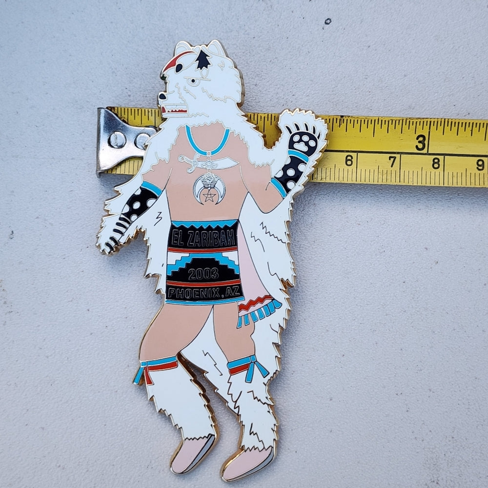 Figural bear Native American enamel Shriners bolo clip El Zaribah Phoenix AZ