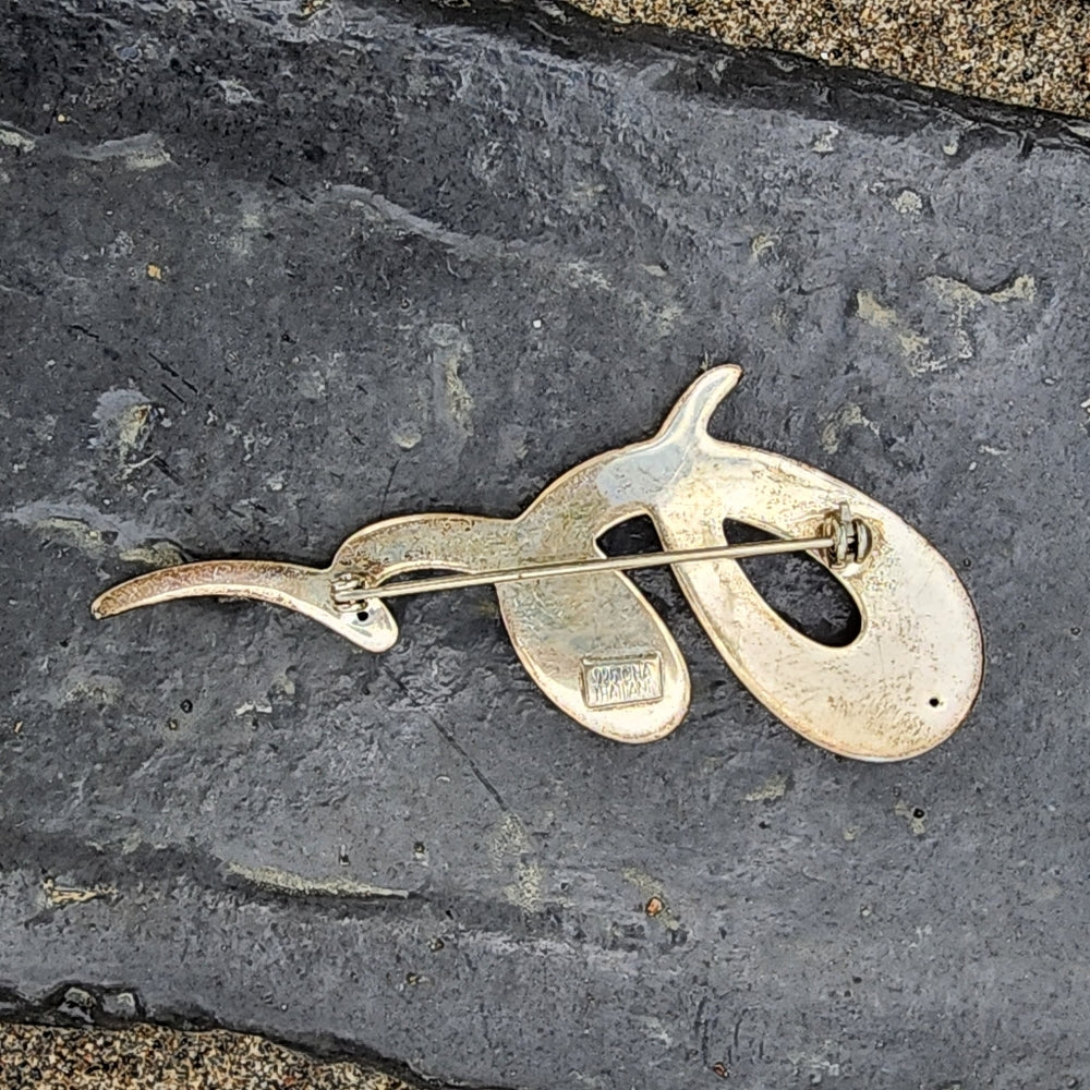 Swirly puffy modernist sterling silver scarf pin brooch