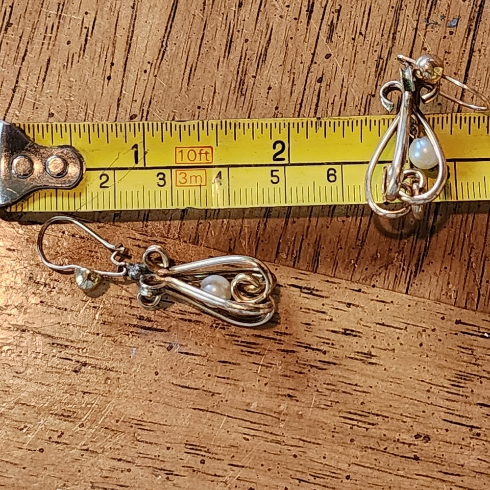 14k karat yellow gold pearl dangle earrings 7.1 grams
