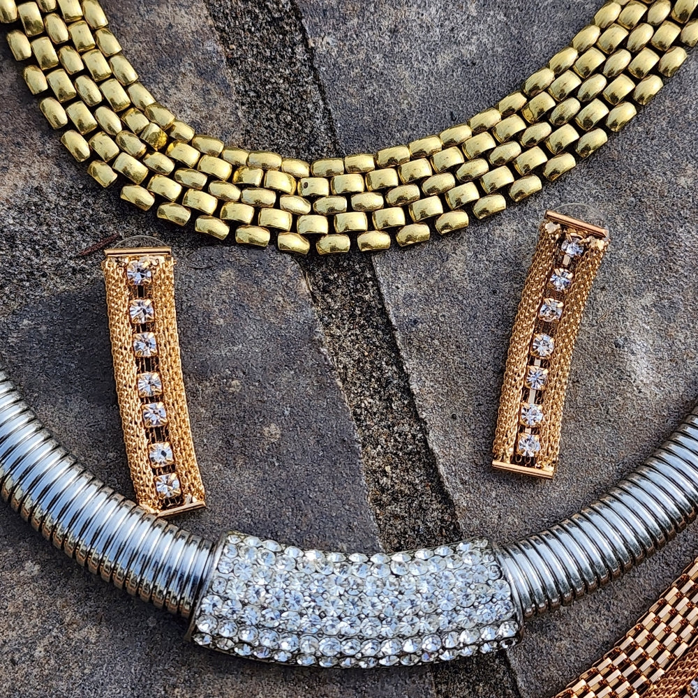 Costume fashion jewelry lot necklaces chokers rhinestones earring set tonic