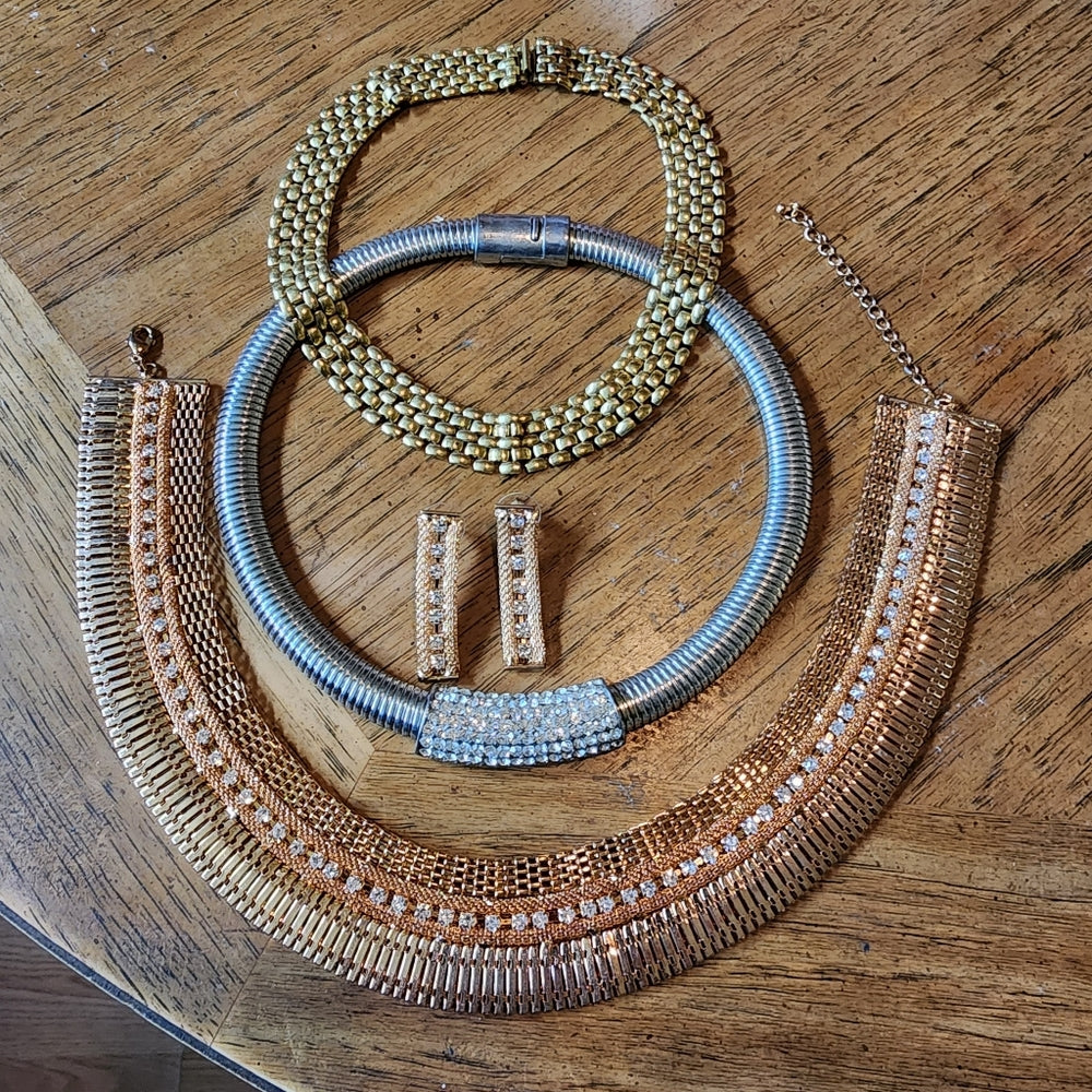 Costume fashion jewelry lot necklaces chokers rhinestones earring set tonic