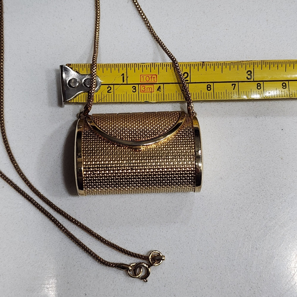 Purse pendant change locket necklace long chain gold tone fashion jewelry golden