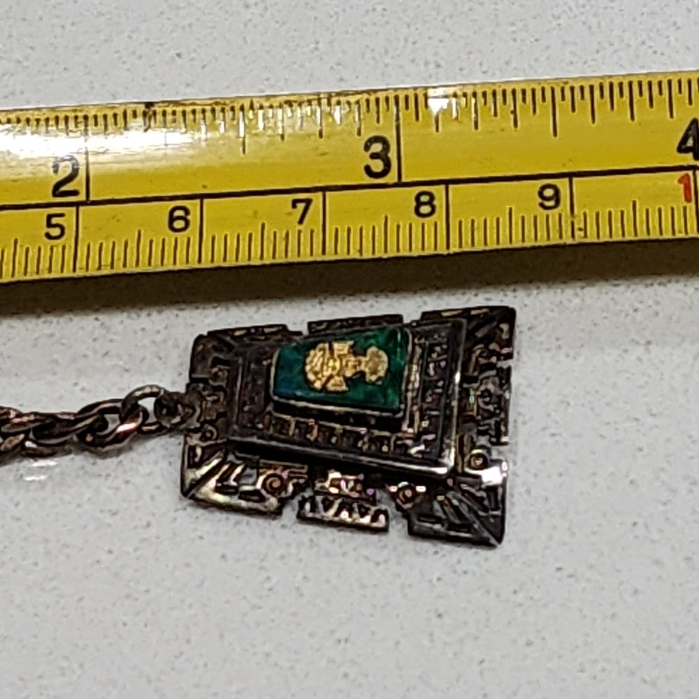 Vintage sterling silver & 18k gold malachite Peruvian key ring chain or pendant