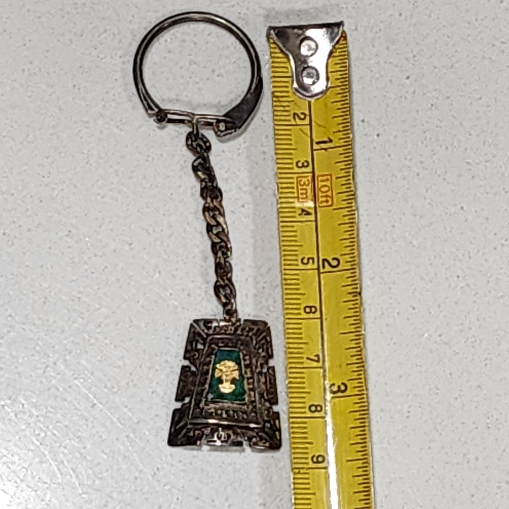 Vintage sterling silver & 18k gold malachite Peruvian key ring chain or pendant
