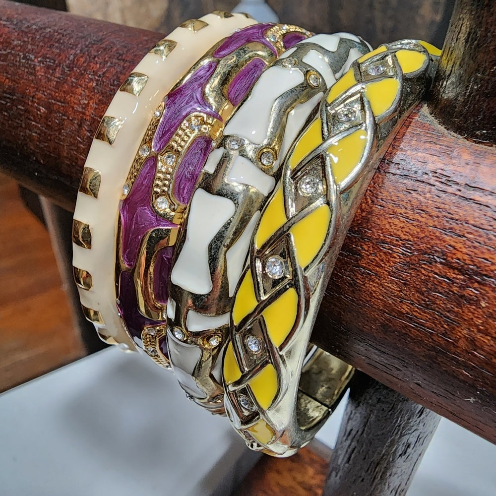 Enameled Jewelry lot 4 enamel rhinestone bracelet 2 bracelets signed Sequin