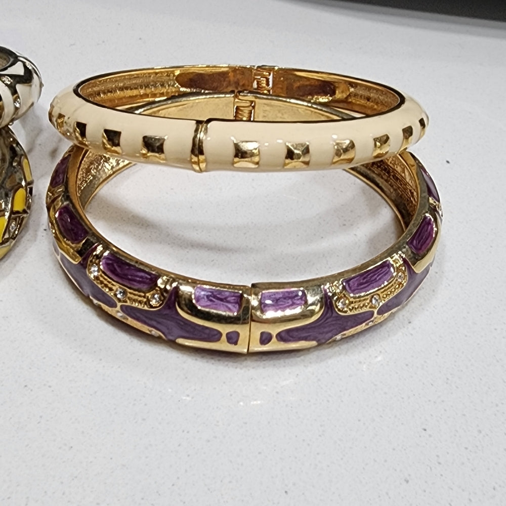 Enameled Jewelry lot 4 enamel rhinestone bracelet 2 bracelets signed Sequin