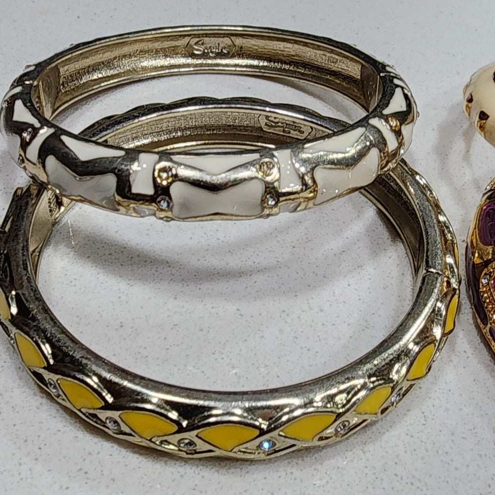 Enameled Jewelry lot 4 enamel rhinestone bracelet 2 bracelets signed Sequin