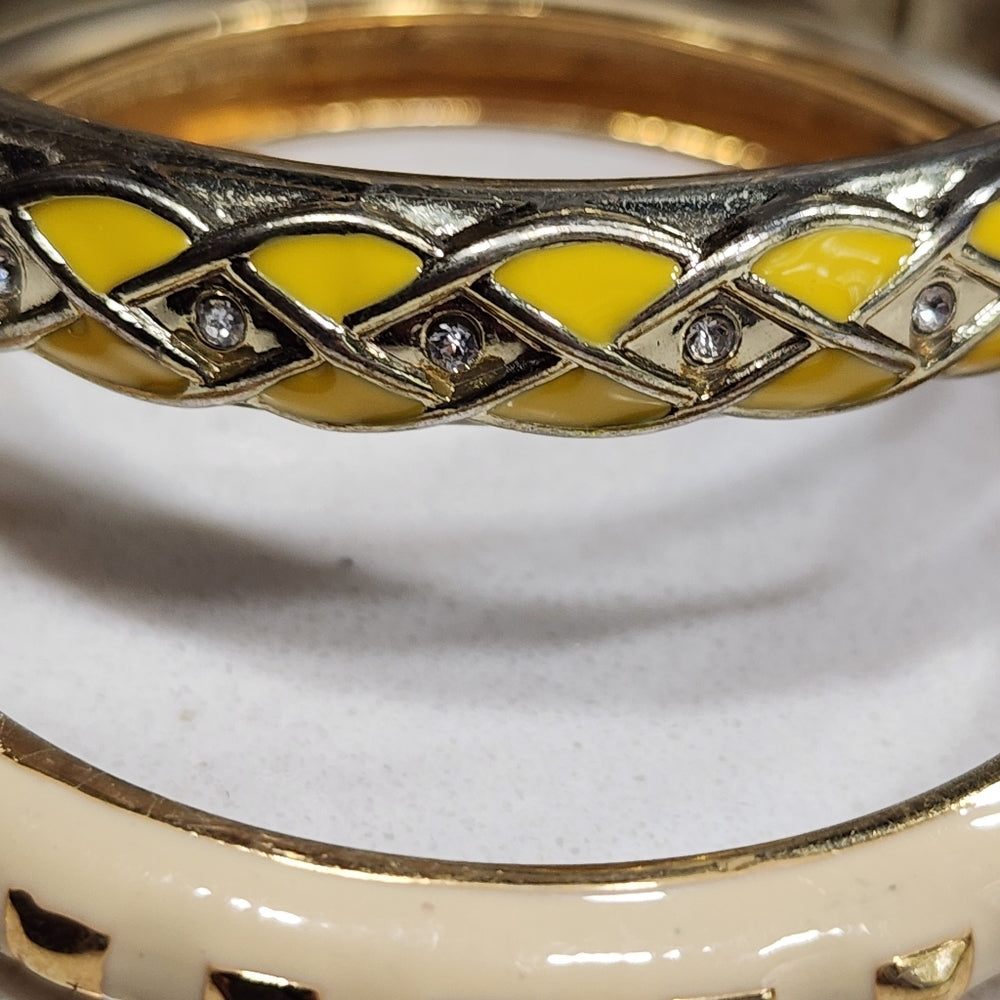 Enameled Jewelry lot 4 enamel rhinestone bracelet 2 bracelets signed Sequin