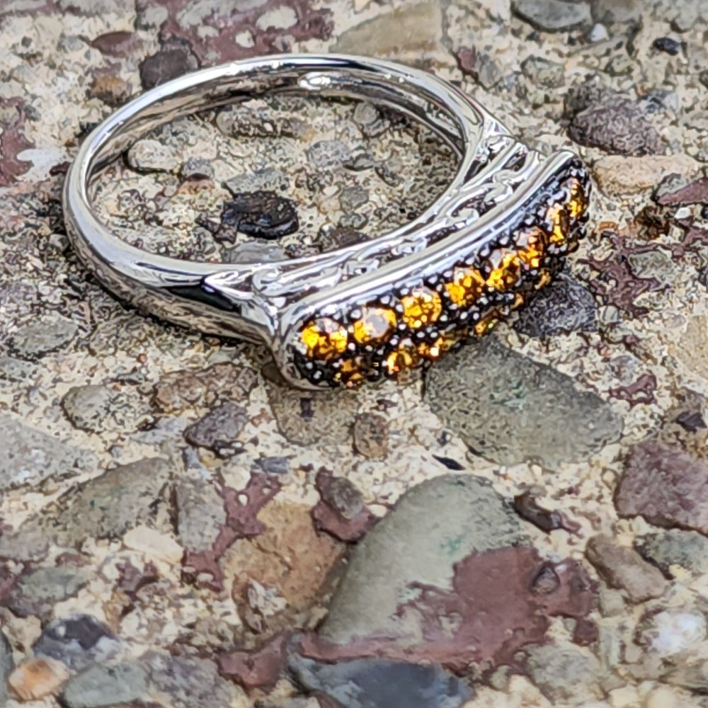 Designer signed sterling silver ring by Meda size 8 orange yellow gemstones