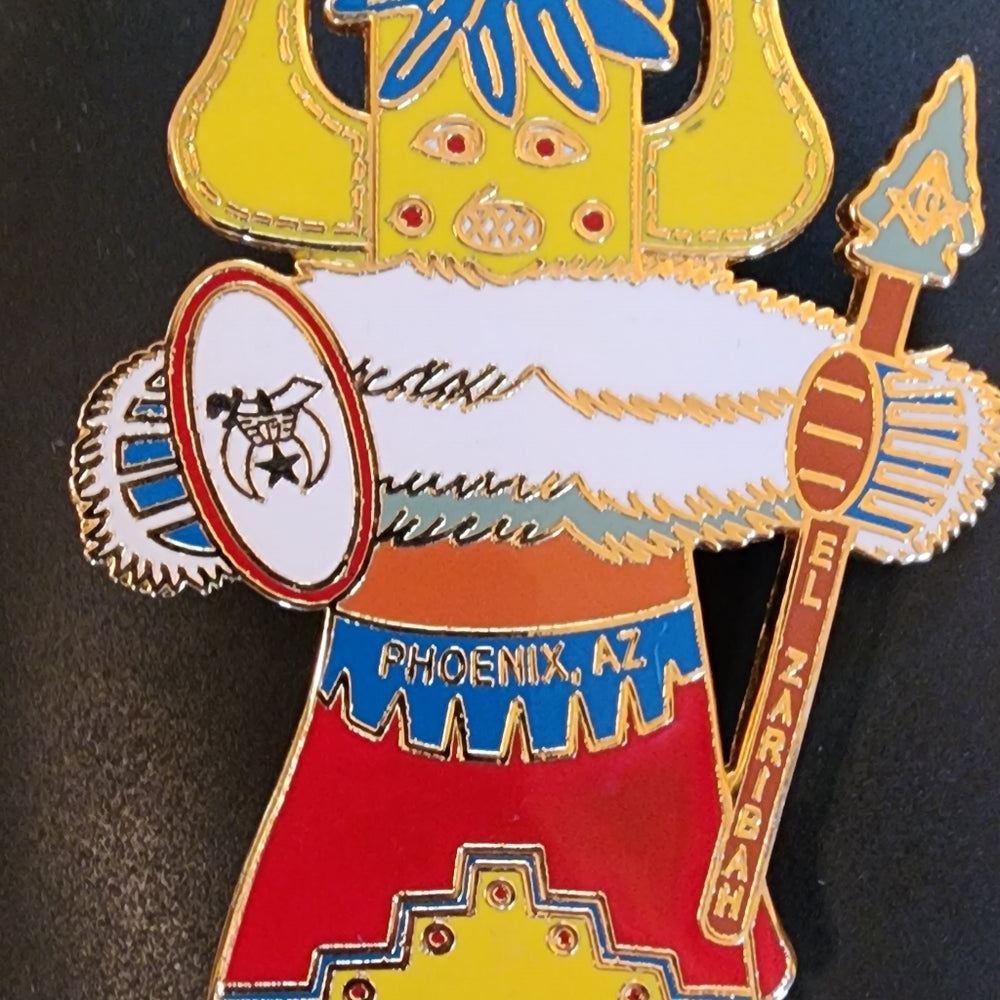 Native American enamel Shriners bolo Clip gold accent Phoenix Arizona EL Zaribah