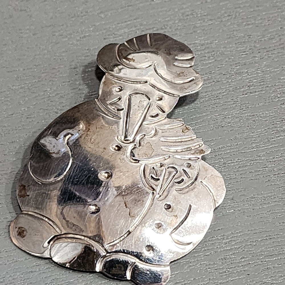 Mexico sterling silver snowman with baby Frosty brooch pendant pin