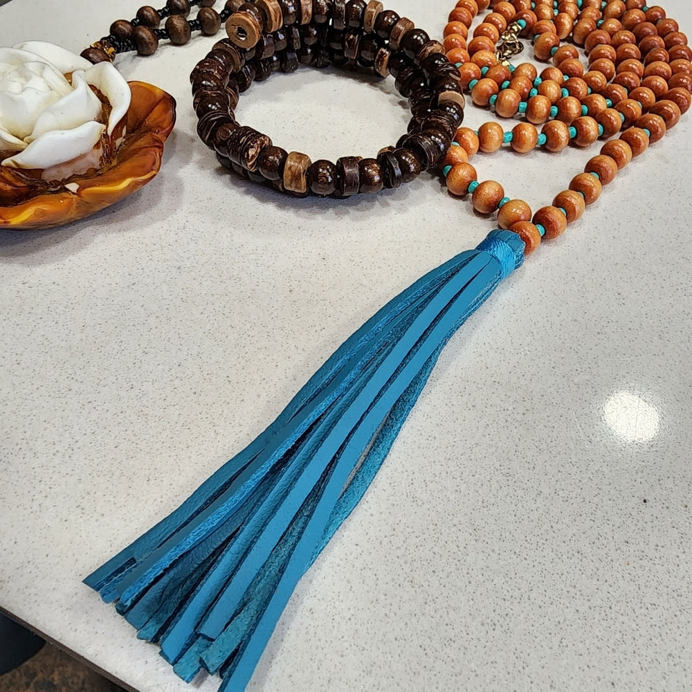 Costume fashion jewelry organic lot wooden necklaces bracelet tassel flower