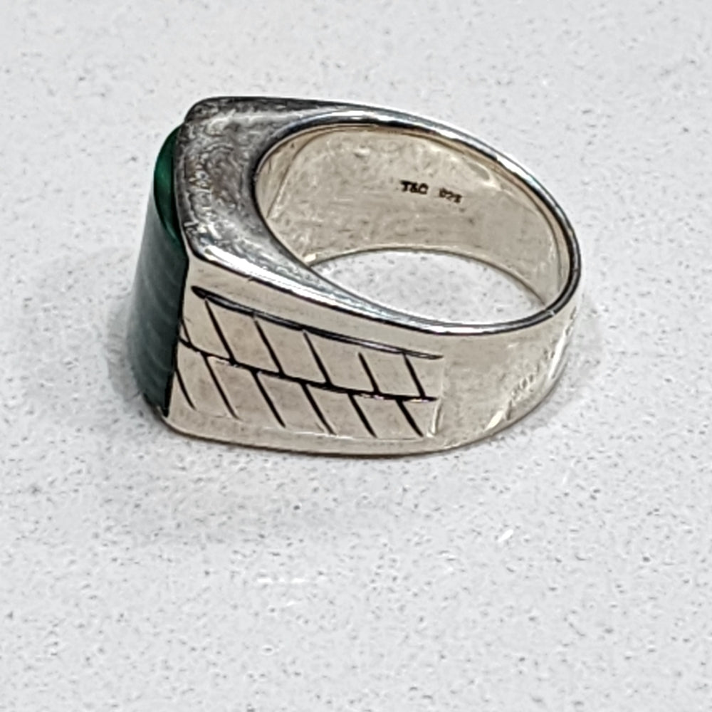 Sterling silver heavy malachite ring by T&C size 10.5 Southwestern unisex