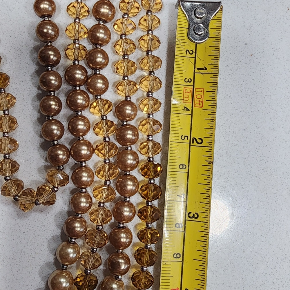 Costume fashion jewelry beaded Amber glass faux pearl long necklace