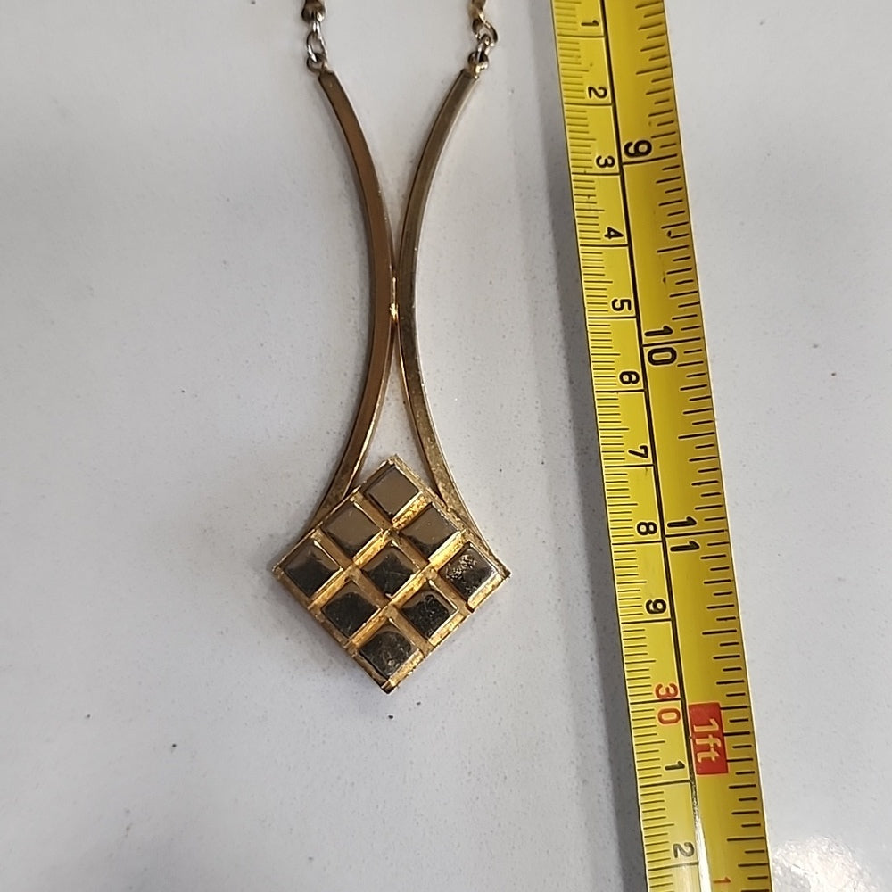 Costume fashion jewelry gold tone drop pendant statement necklace