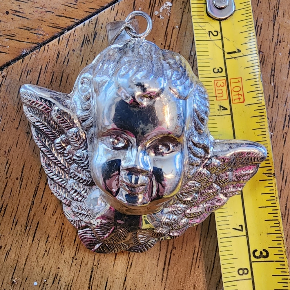 Puffy chunky 3D vintage Cupid Angel pendant sterling silver holloware
