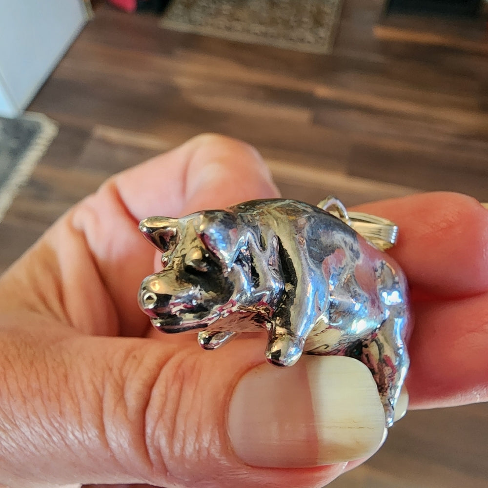Little potbelly pig puffy 3D sterling silver pendant