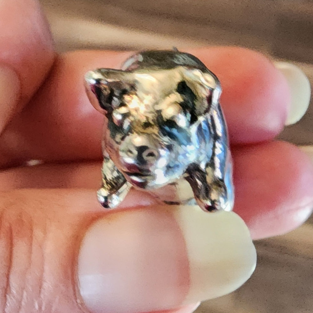 Little potbelly pig puffy 3D sterling silver pendant