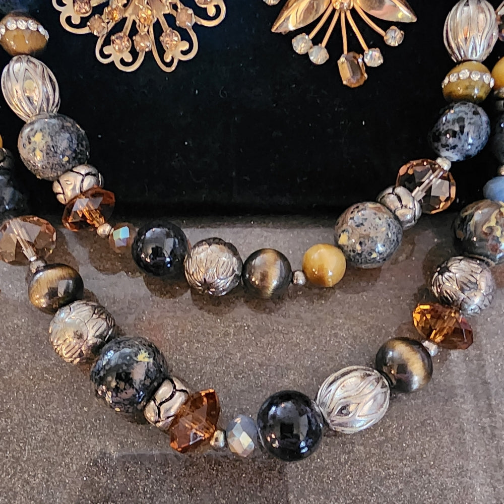 Fashion costume jewelry art glass Aurora, borealis beads brooches necklace lot