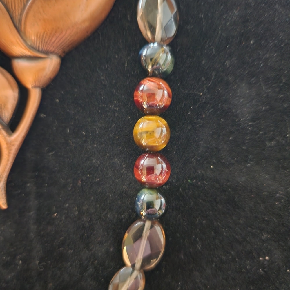 Two piece jewelry lot glass and tiger's eye necklace big copper flower pendant