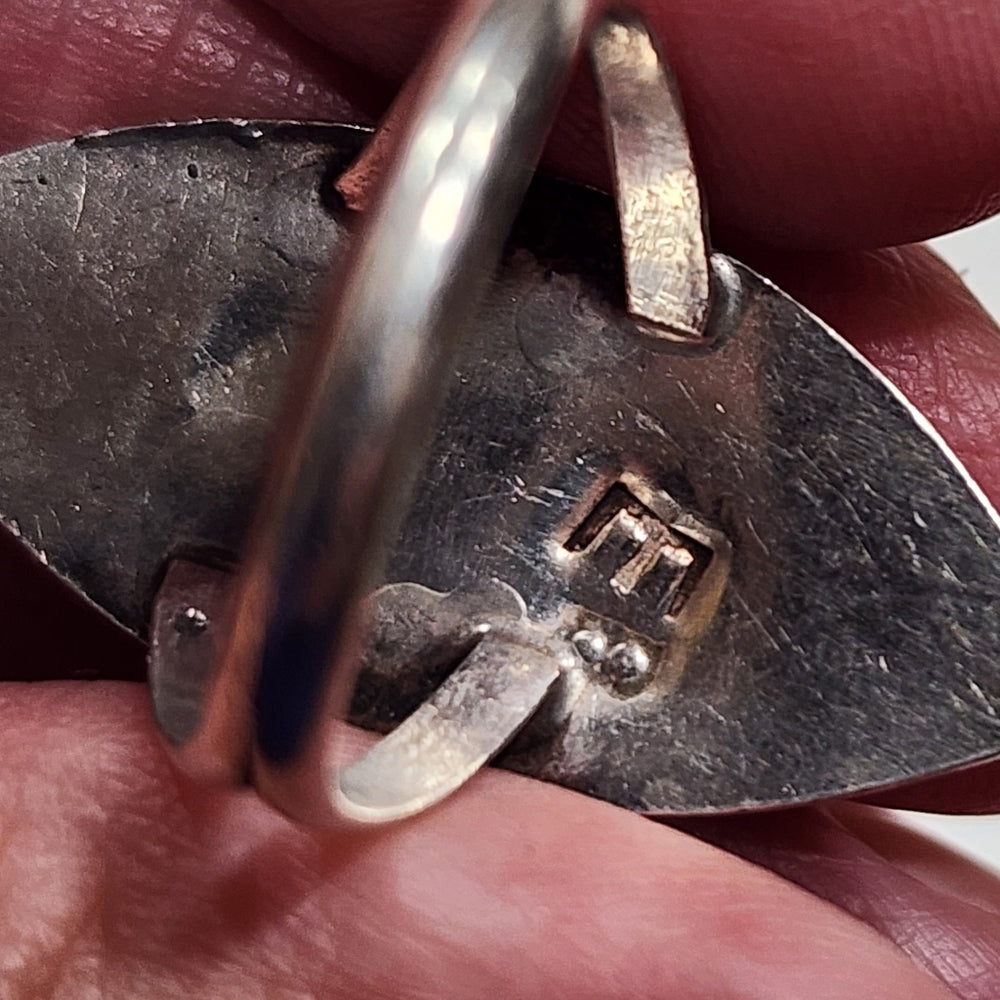 Sterling silver inlay native American navajo ring size 7 artist signed