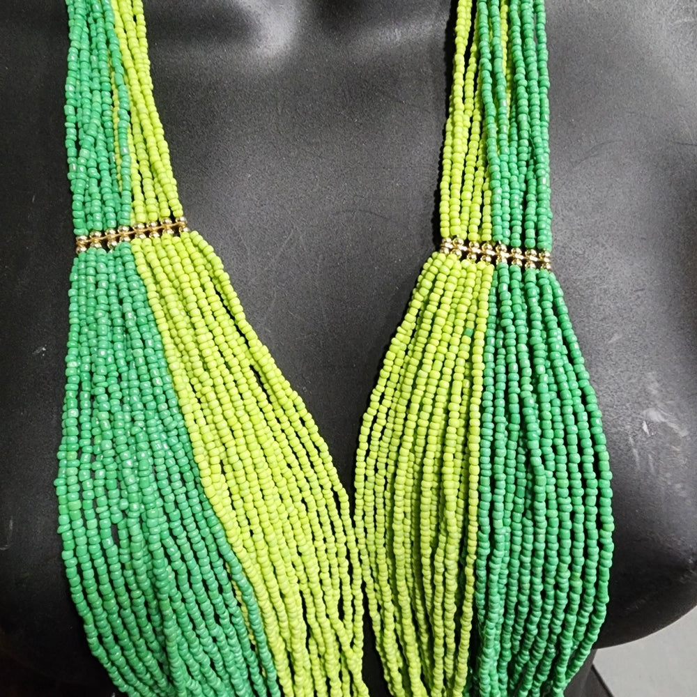 Jewelry spring into summer Layered green beaded glass long necklace