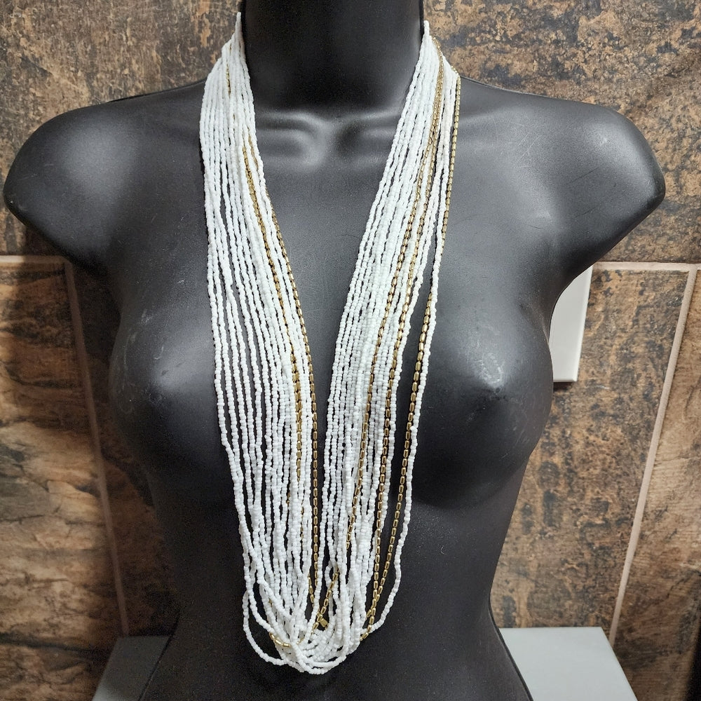 Jewelry fashion layered bib necklaces glass beads and gold tone chains lot of 2