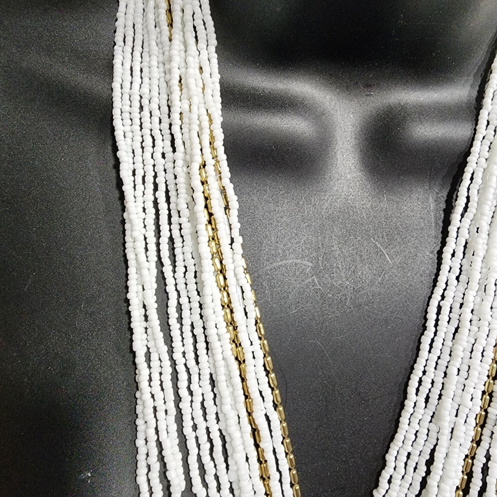 Jewelry fashion layered bib necklaces glass beads and gold tone chains lot of 2