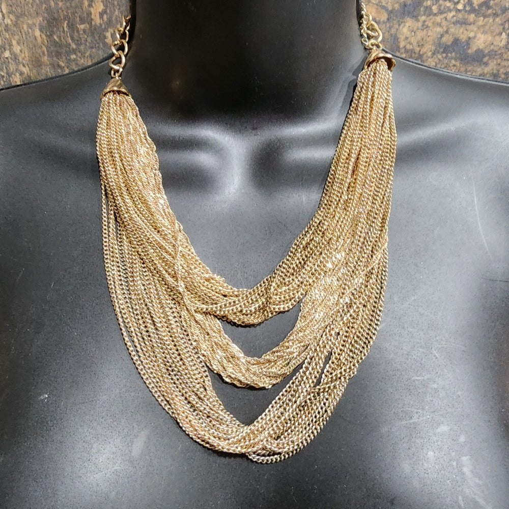 Jewelry fashion layered bib necklaces glass beads and gold tone chains lot of 2