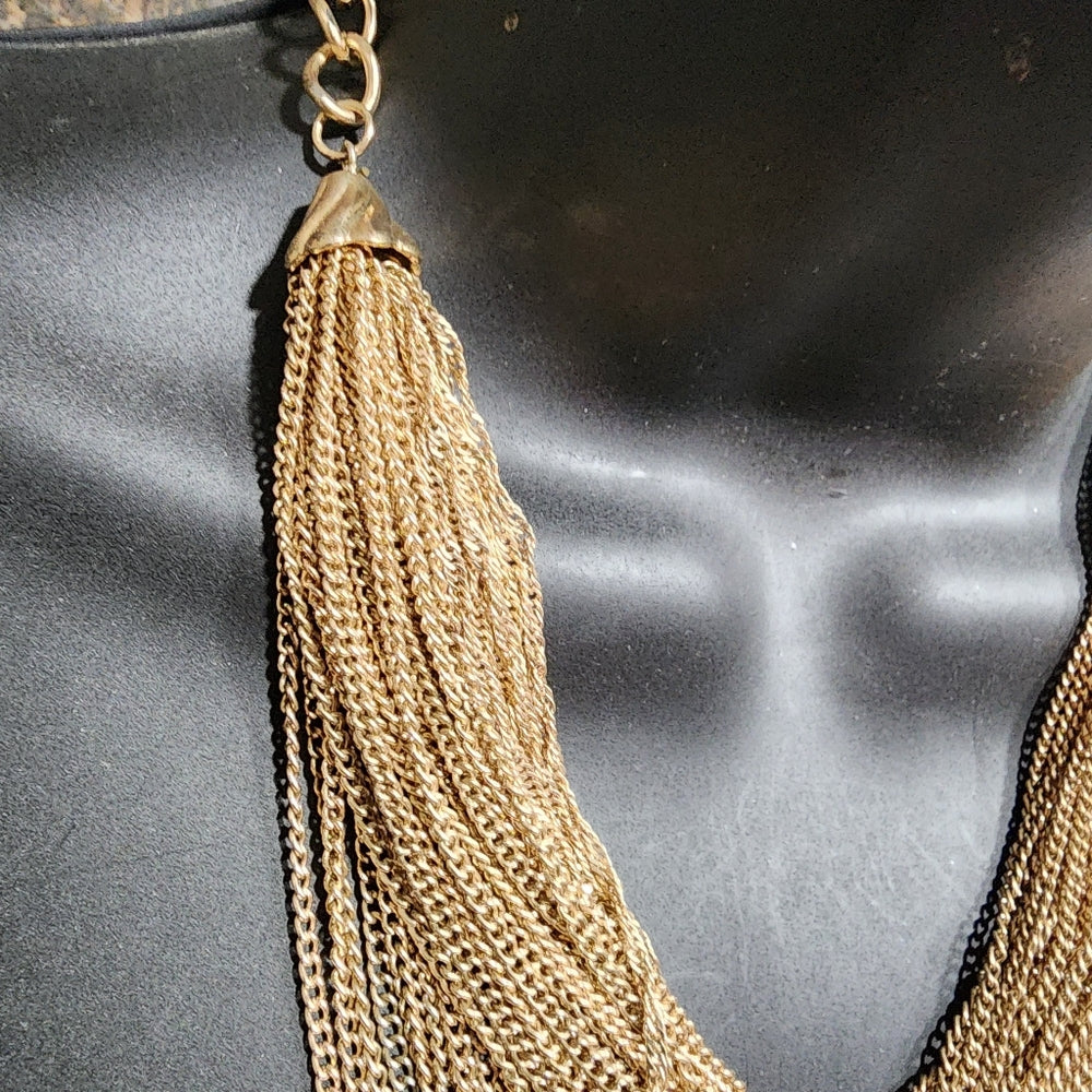 Jewelry fashion layered bib necklaces glass beads and gold tone chains lot of 2