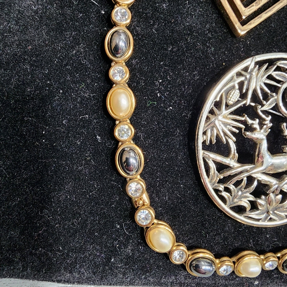 Lot of fashion costume jewelry lighthouse deer brooch Greek key pendant necklace