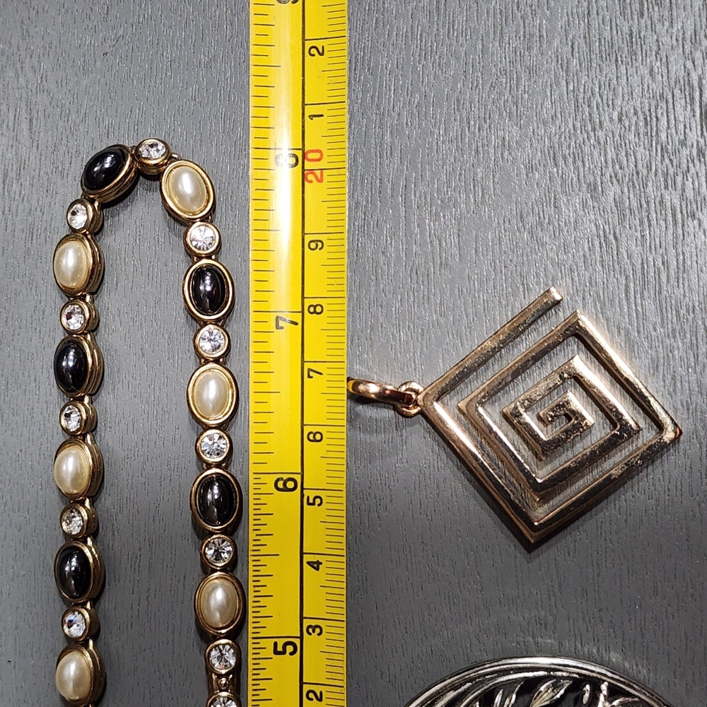 Lot of fashion costume jewelry lighthouse deer brooch Greek key pendant necklace
