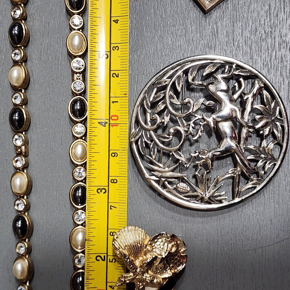 Lot of fashion costume jewelry lighthouse deer brooch Greek key pendant necklace