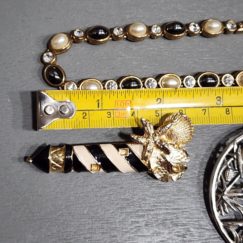 Lot of fashion costume jewelry lighthouse deer brooch Greek key pendant necklace