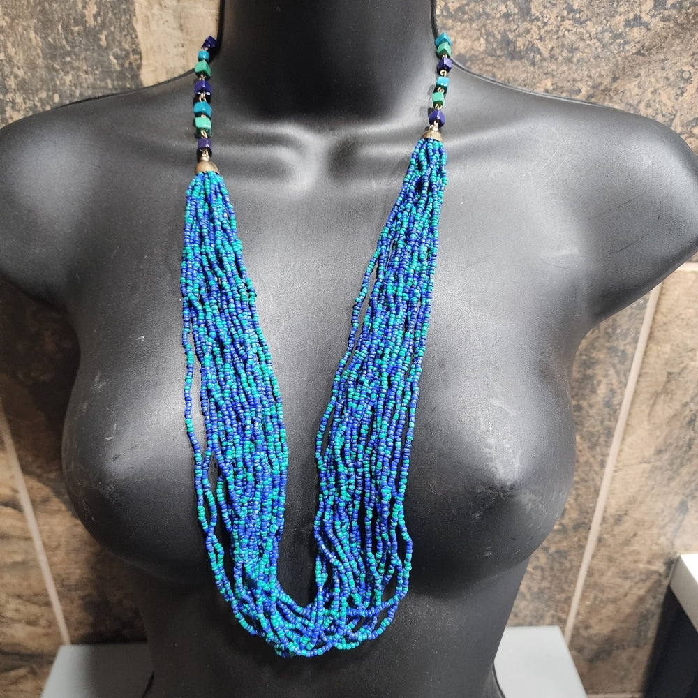 Fashion costume jewelry necklace lot Glass seed beads multi layered green blue