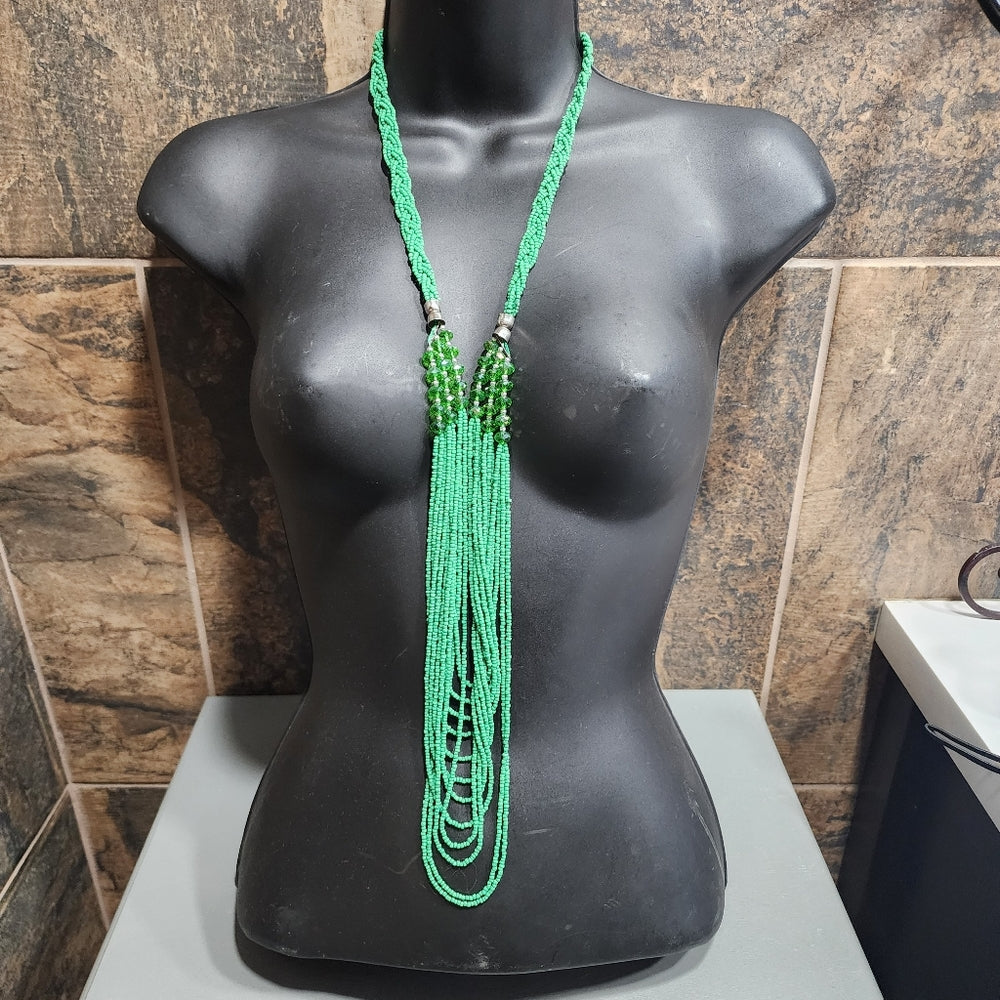 Fashion costume jewelry necklace lot Glass seed beads multi layered green blue