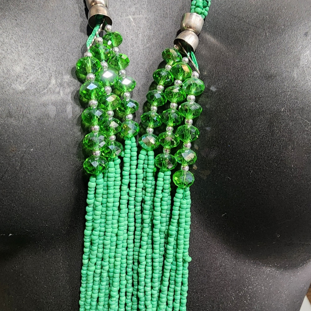 Fashion costume jewelry necklace lot Glass seed beads multi layered green blue