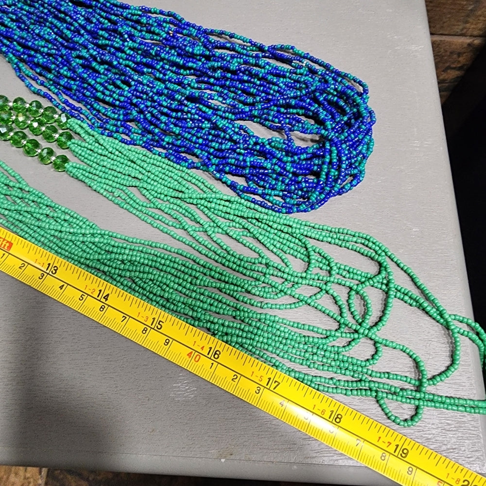 Fashion costume jewelry necklace lot Glass seed beads multi layered green blue