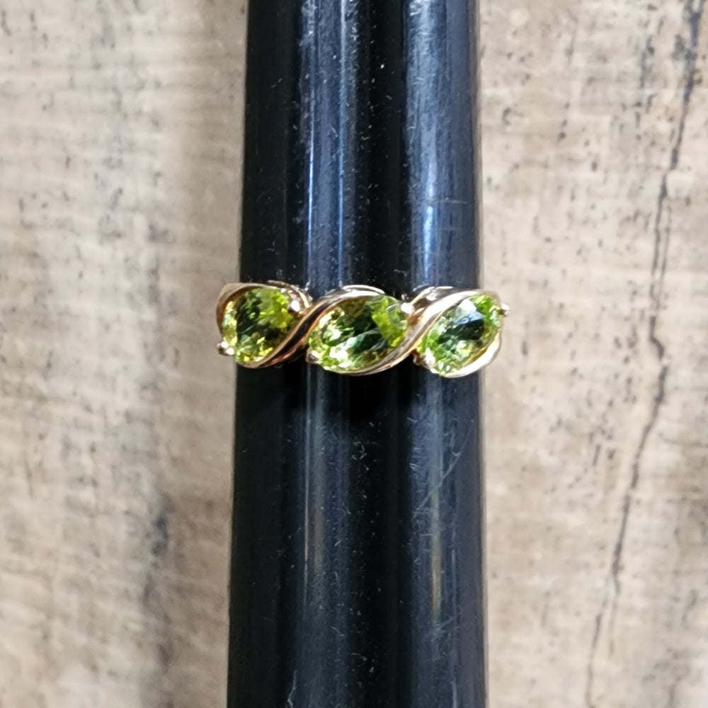 Sterling silver gold vermeil ring with 3 green stones size 7 turkey jewelry