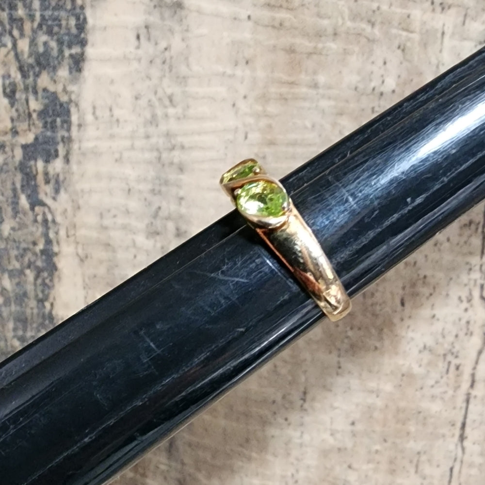 Sterling silver gold vermeil ring with 3 green stones size 7 turkey jewelry